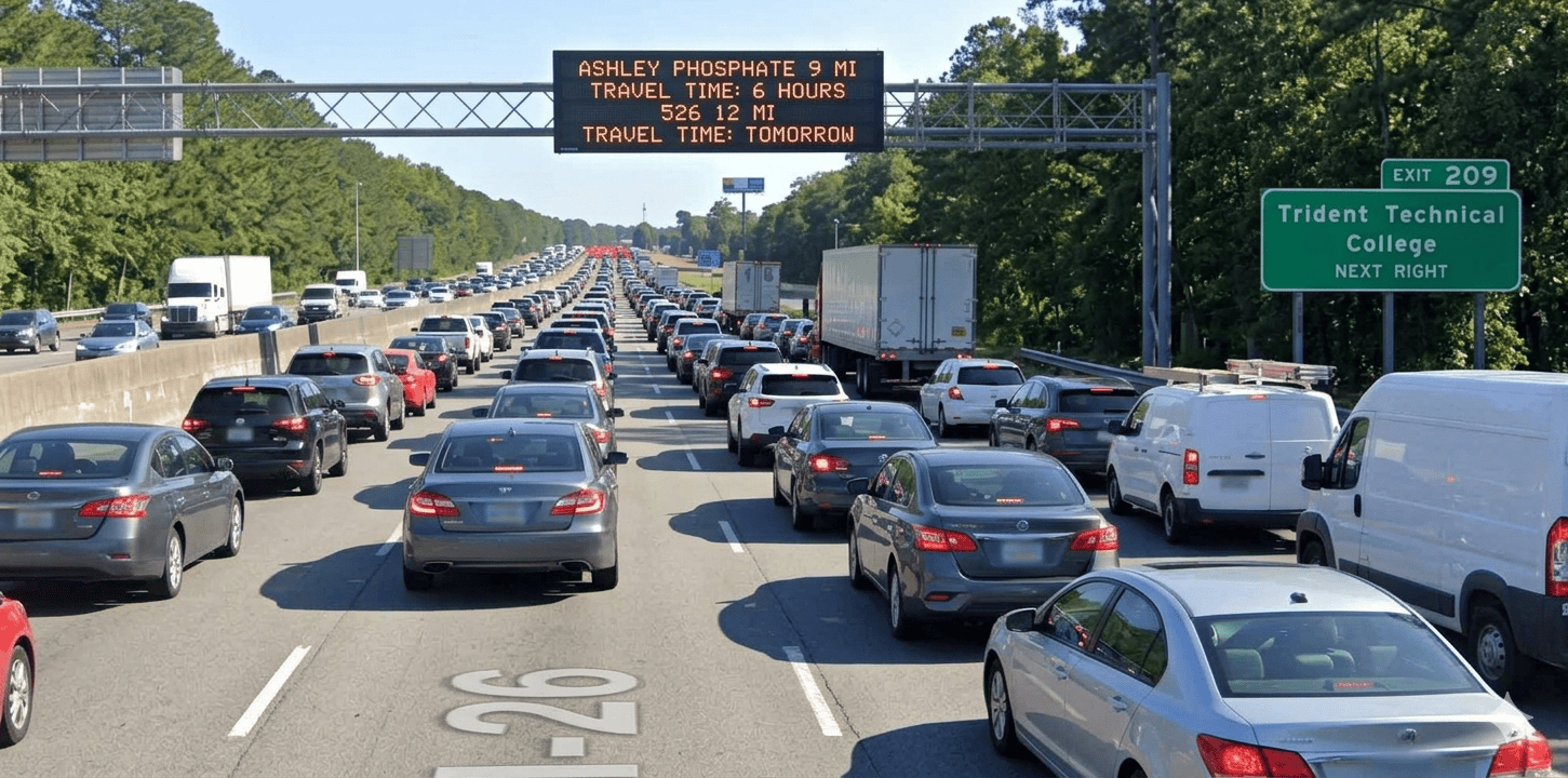 ai image of traffic sign indicating 12 miles  travel time as tomorrow