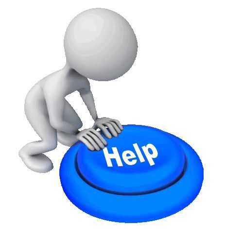 Little white figure pressing blue help button