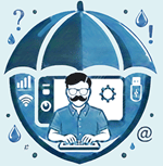 LowCo Logo - guy at keyboard under an umbrella 